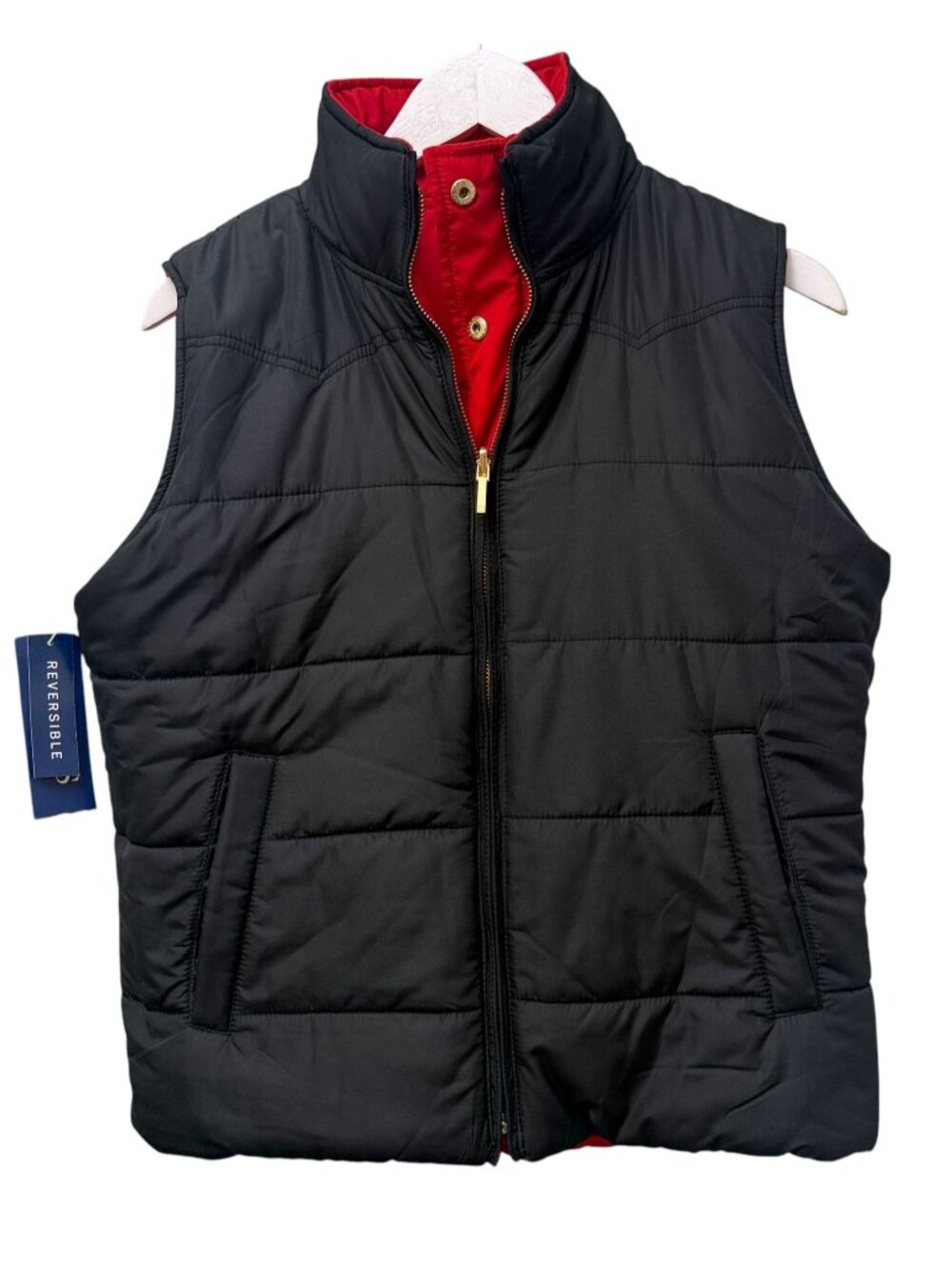 Chaps Reversible Quilted Vest Womens Medium Red Black Puffer Zip Front NWT
